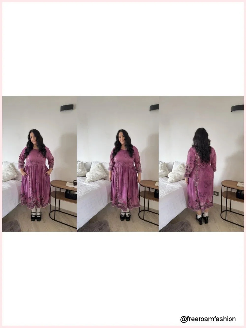 Plus Size 3/4 Sleeve Midi Dress with Pockets Casual Flowy A-Line Boho